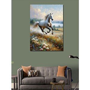 Kanvas Tablo Kırda Koşan Beyaz At 70x100 cm