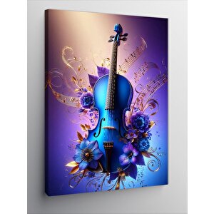 Kanvas Tablo Mavi Keman Ve Notalar 70x100 cm