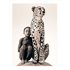 Leopar Ve Afrikalı Çocuk Mdf Tablo 35cm X50cm 35x50 cm