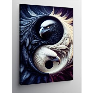 Kanvas Tablo Yin Yang Siyah Beyaz Kuşlar 100x140 cm