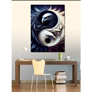 Kanvas Tablo Yin Yang Siyah Beyaz Kuşlar 100x140 cm