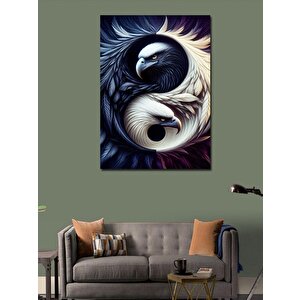 Kanvas Tablo Yin Yang Siyah Beyaz Kuşlar 100x140 cm