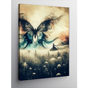 Kanvas Tablo Siyah Beyaz Tarladaki Kelebek 70x100 cm