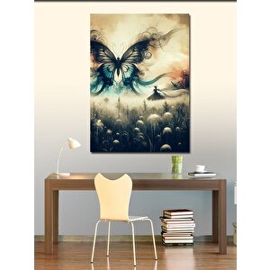 Kanvas Tablo Siyah Beyaz Tarladaki Kelebek 70x100 cm