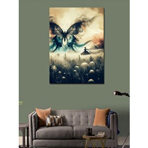 Kanvas Tablo Siyah Beyaz Tarladaki Kelebek 70x100 cm