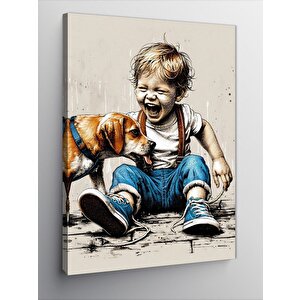 Kanvas Tablo Sevimli Çocuk Ve Köpeği 100x140 cm