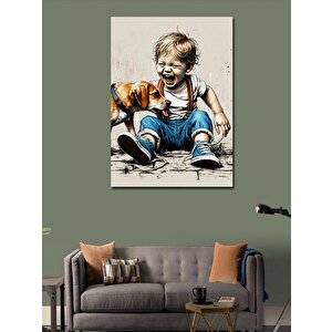 Kanvas Tablo Sevimli Çocuk Ve Köpeği 100x140 cm