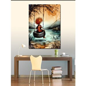 Kanvas Tablo Salıncakta Sallanan Çocuk