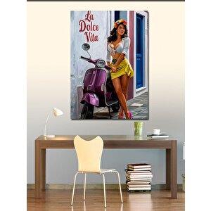 Kanvas Tablo Mor Scooter Ve Sarı Etekli Kadın