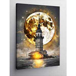 Kanvas Tablo Kız Kulesi Ve Altın Sarısı Dolunay 70x100 cm