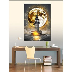 Kanvas Tablo Kız Kulesi Ve Altın Sarısı Dolunay 70x100 cm