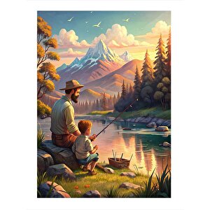 Balıkçı Adam Ve Çocuk Hediyelik Mdf Tablo 25cmx 35cm 25x35 cm