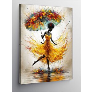 Kanvas Tablo Sarı Elbiseli Kadın 70x100 cm