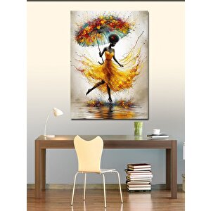 Kanvas Tablo Sarı Elbiseli Kadın 70x100 cm