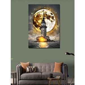 Kanvas Tablo Kız Kulesi Ve Altın Sarısı Dolunay 100x140 cm