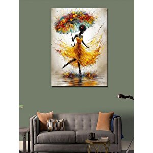 Kanvas Tablo Sarı Elbiseli Kadın 100x140 cm