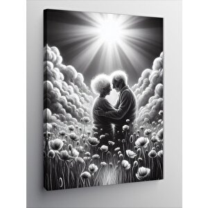 Kanvas Tablo Yaşlı Çift Ve Siyah Beyaz Arka Fon 100x140 cm
