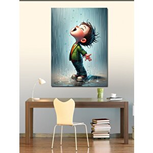 Kanvas Tablo Yağmurda Islanan Sevimli Çocuk 100x140 cm
