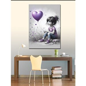Kanvas Tablo Mor Balonlu Çocuk