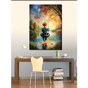 Kanvas Tablo Manzarada Salıncakta Sallanan Çocuk 70x100 cm