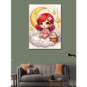 Kanvas Tablo Sevimli Kız Ve Yıldızlar 100x140 cm
