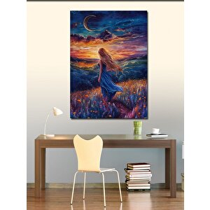 Kanvas Tablo Mavi Elbiseli Kadın Ve Tarla 70x100 cm