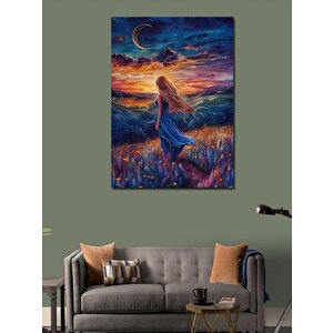 Kanvas Tablo Mavi Elbiseli Kadın Ve Tarla 70x100 cm