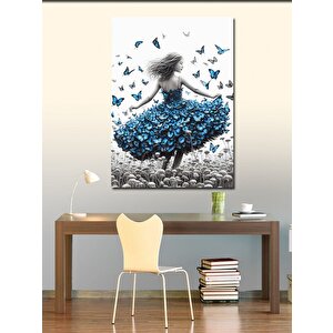 Kanvas Tablo Mavi Kelebekli Kadın 70x100 cm