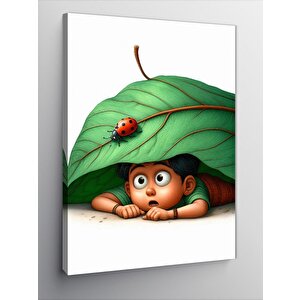 Kanvas Tablo Uğur Böceğinden Korkan Çocuk
