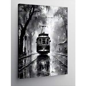 Kanvas Tablo Siyah Beyaz Tramvay 100x140 cm