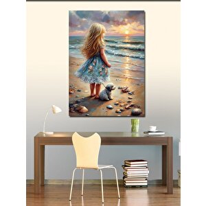Kanvas Tablo Kumsaldaki Çocuk Ve Köpeği 100x140 cm