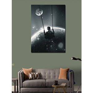 Kanvas Tablo Aya Karşı Salıncakta Sallanan Çocuk 70x100 cm