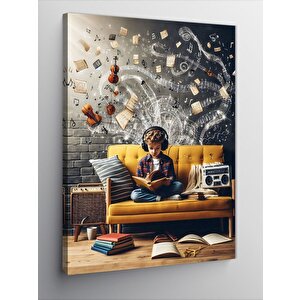 Kanvas Tablo Müzisyen Çocuk Keman Ve Notalar 70x100 cm