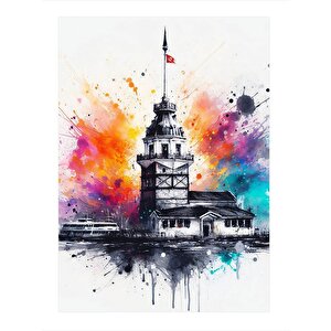 Kız Kulesi Çizimi Desenli Mdf Tablo 35cm X50cm 35x50 cm