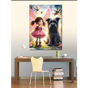 Kanvas Tablo Kelebek Kanatlı Kız Ve Köpeği