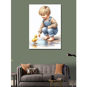 Kanvas Tablo Yavru Ördekle Oynayan Çocuk