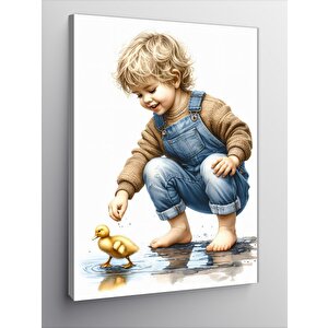 Kanvas Tablo Küçük Çocuk Ve Civciv