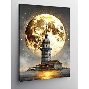 Kanvas Tablo Kız Kulesi Ve Altın Sarısı Dolunay 100x140 cm