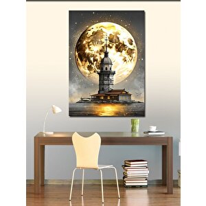 Kanvas Tablo Kız Kulesi Ve Altın Sarısı Dolunay 100x140 cm