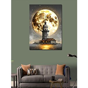 Kanvas Tablo Kız Kulesi Ve Altın Sarısı Dolunay 100x140 cm
