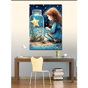 Kanvas Tablo Küçük Kız Ve Yıldızlar 100x140 cm