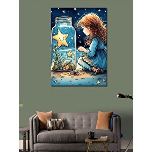 Kanvas Tablo Küçük Kız Ve Yıldızlar 100x140 cm