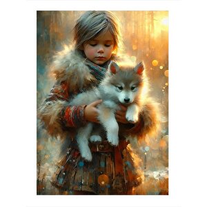 Çocuk Ve Yavru Köpeği Art Mdf Tablo 35cm X50cm 35x50 cm