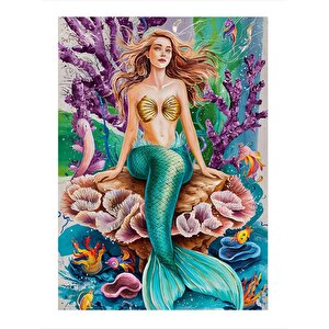 Yeşil Deniz Kızı Tasarım Ahşap Tablo 35cm X50cm 35x50 cm