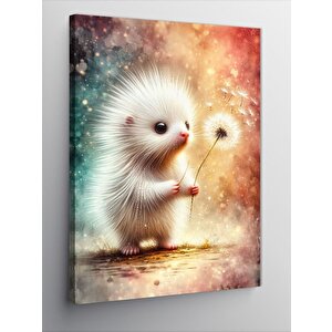 Kanvas Tablo Sevimli Beyaz Kirpi Yavrusu 70x100 cm