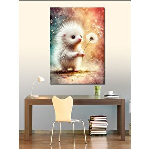 Kanvas Tablo Sevimli Beyaz Kirpi Yavrusu 70x100 cm