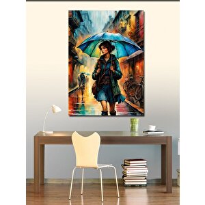 Kanvas Tablo Mavi Şemsiyeli Genç Kız 70x100 cm