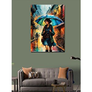 Kanvas Tablo Mavi Şemsiyeli Genç Kız 70x100 cm