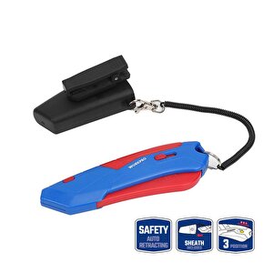 Workpro Wp213010 Kemer Askı Kancalı Otomatik Geri Çekilebilir Mandallı Rötuş Maket Bıçağı + 3 Adet Yedek Bıçak