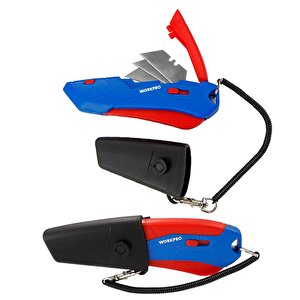 Workpro Wp213010 Kemer Askı Kancalı Otomatik Geri Çekilebilir Mandallı Rötuş Maket Bıçağı + 3 Adet Yedek Bıçak